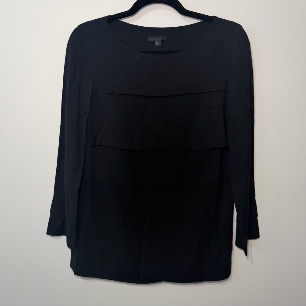 COS Wome’s Black Wool Blend Long Sleeve Layered minimalist casual Blouse Size S